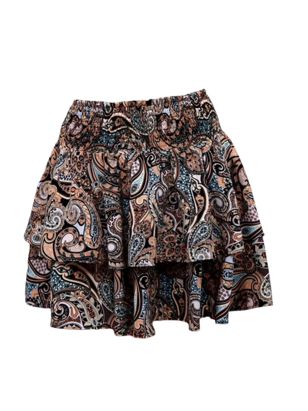 4/$25 SHEIN Paisley Print Tiered Mini Skirt Women’s XS Smocked Elastic Waistband